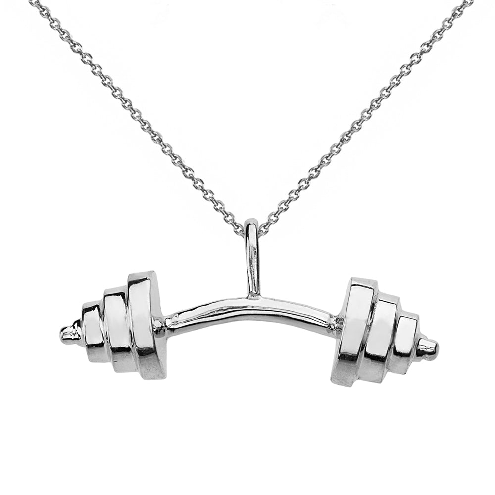Sterling Silver Sports Fitness Curved Barbell Pendant Necklace
