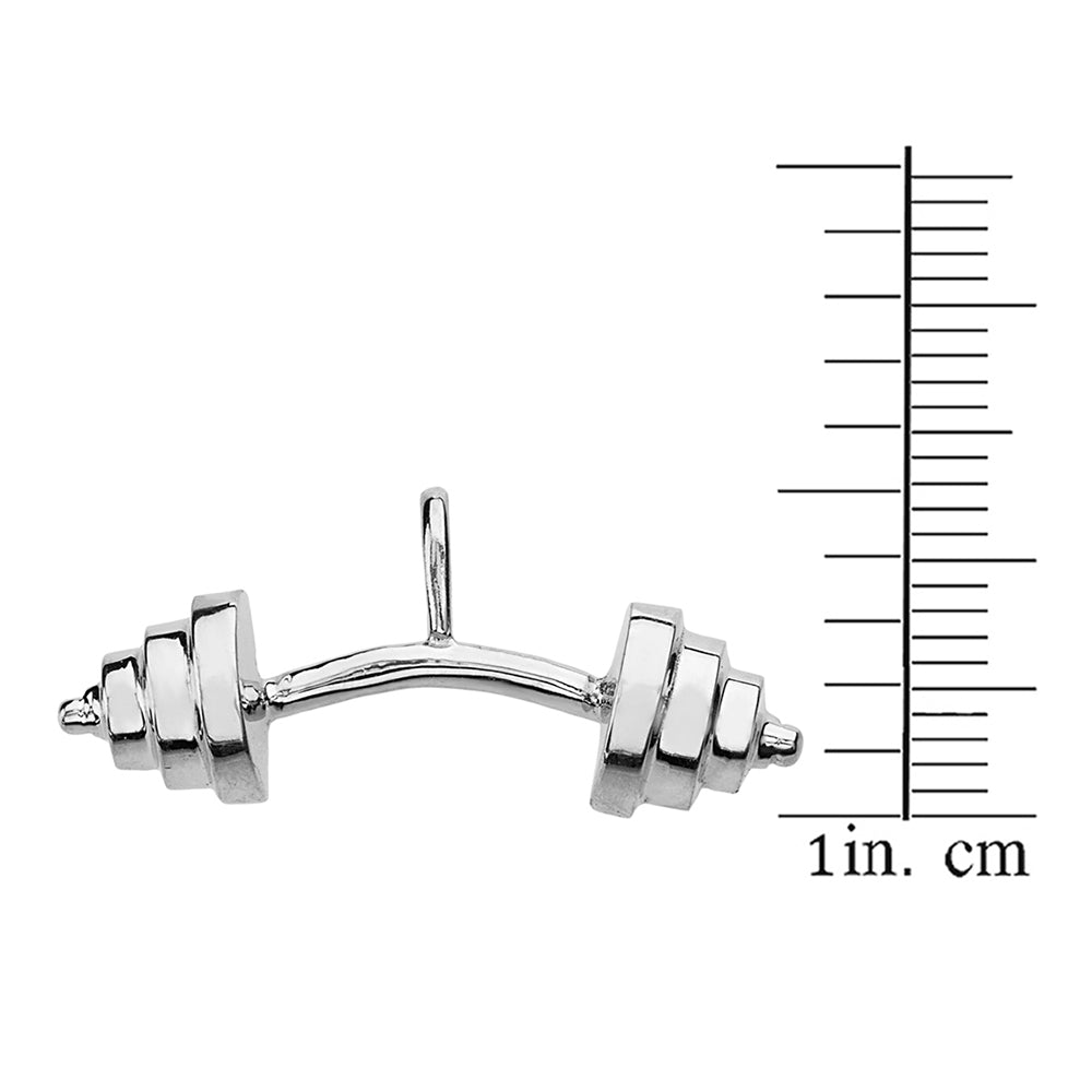 Sterling Silver Sports Fitness Curved Barbell Pendant Necklace, view 3