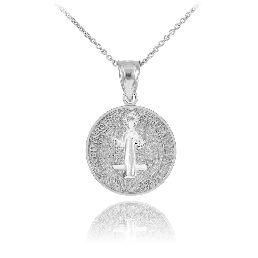 Sterling Silver St. Benedict Coin Charm Pendant Necklace