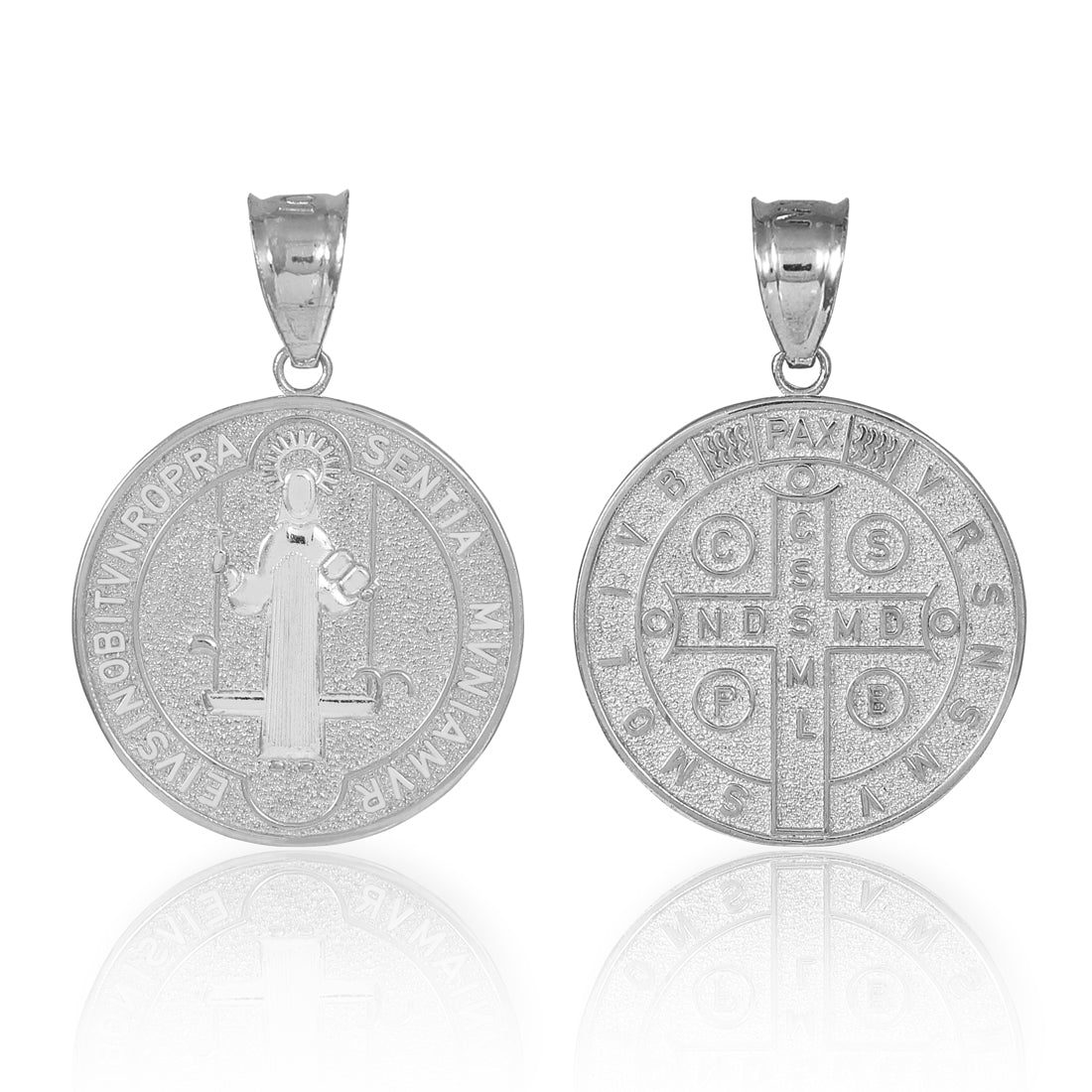 Sterling Silver St. Benedict Coin Charm Pendant Necklace, view 2