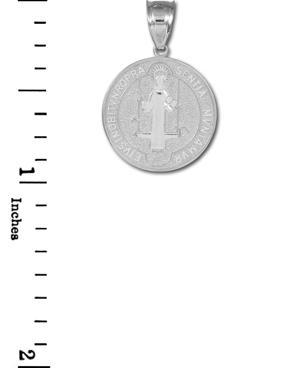 Sterling Silver St. Benedict Coin Charm Pendant Necklace, view 3