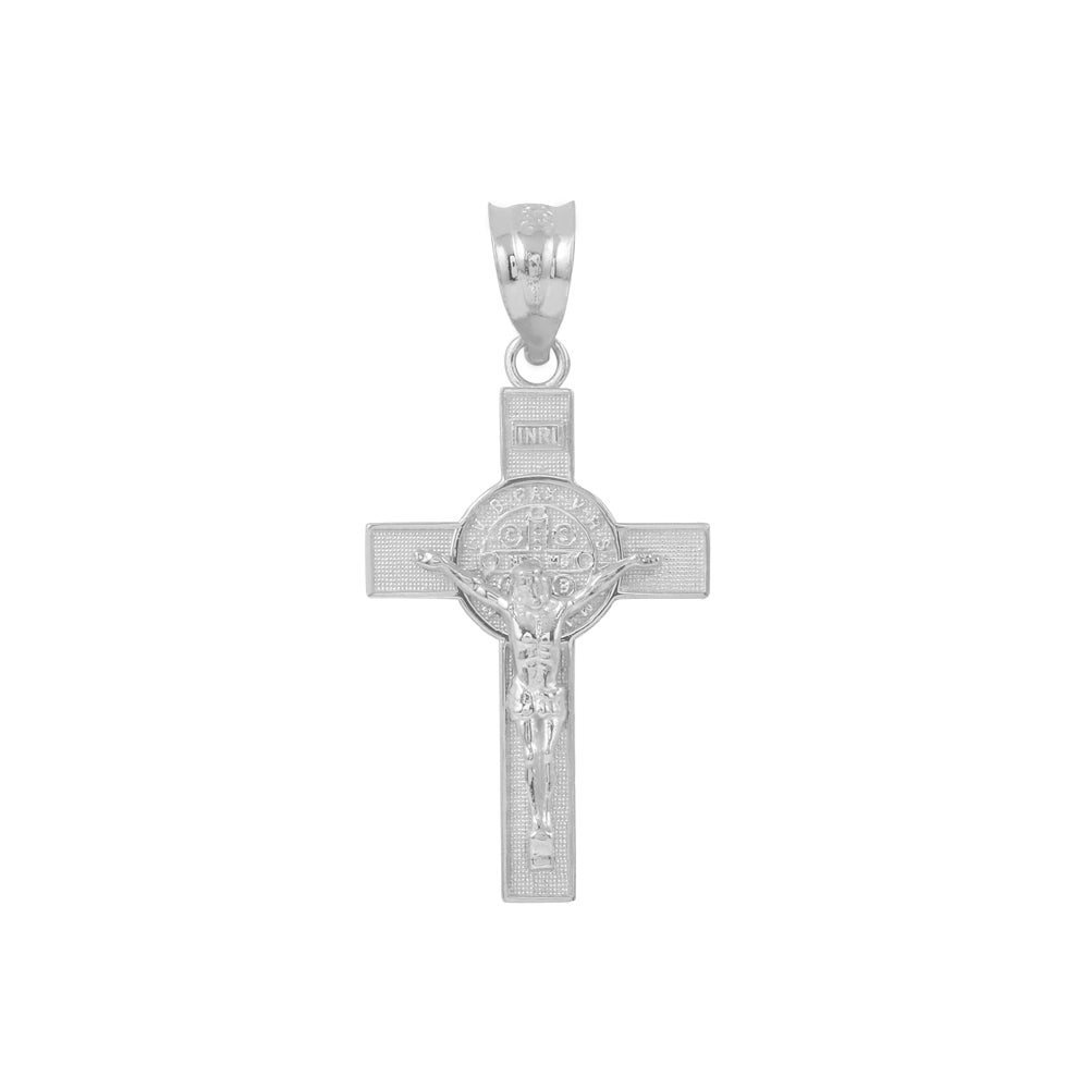 Sterling Silver St. Benedict Crucifix Pendant Necklace (1.10"), view 2