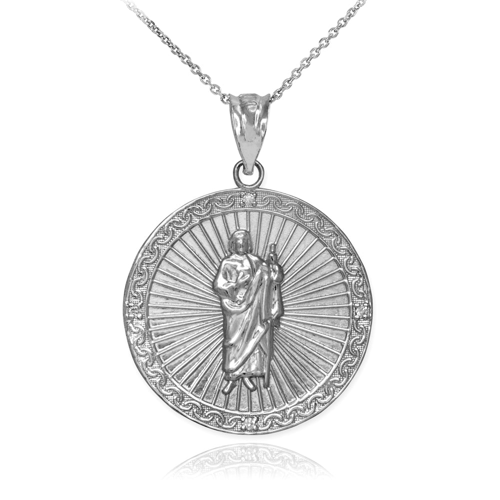 Sterling Silver St Jude CZ Medal Pendant Necklace