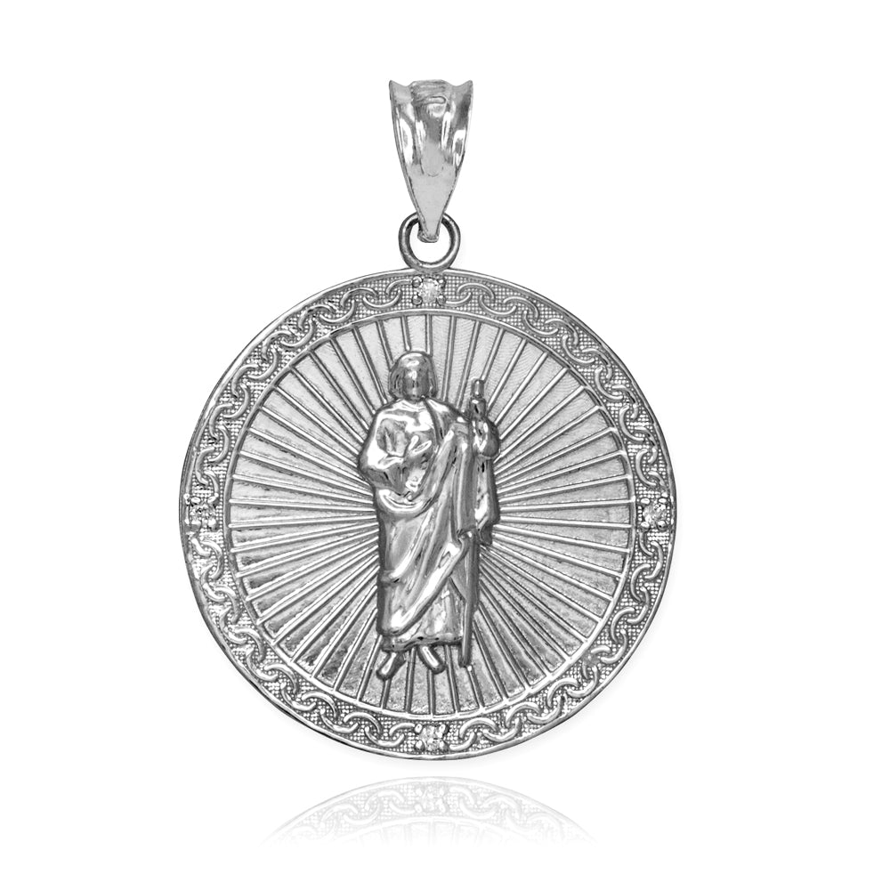 Sterling Silver St Jude CZ Medal Pendant Necklace, view 2