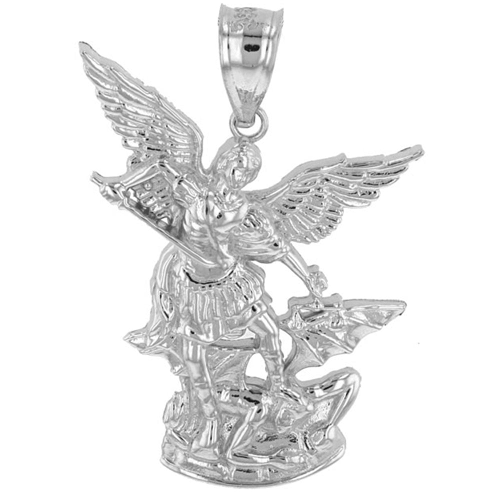 Sterling Silver St Michael The Archangel Pendant Necklace (1.35"), view 2