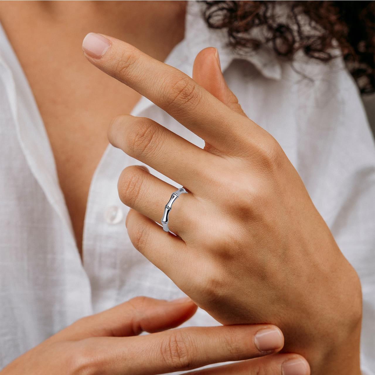 Sterling Silver Stackable Bamboo Band Ring, view 2