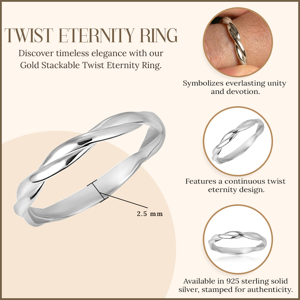 Sterling Silver Stackable Twist Eternity Ring, view 4