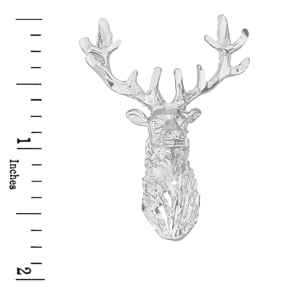 Sterling Silver Stag Deer Head Pendant Necklace, view 3