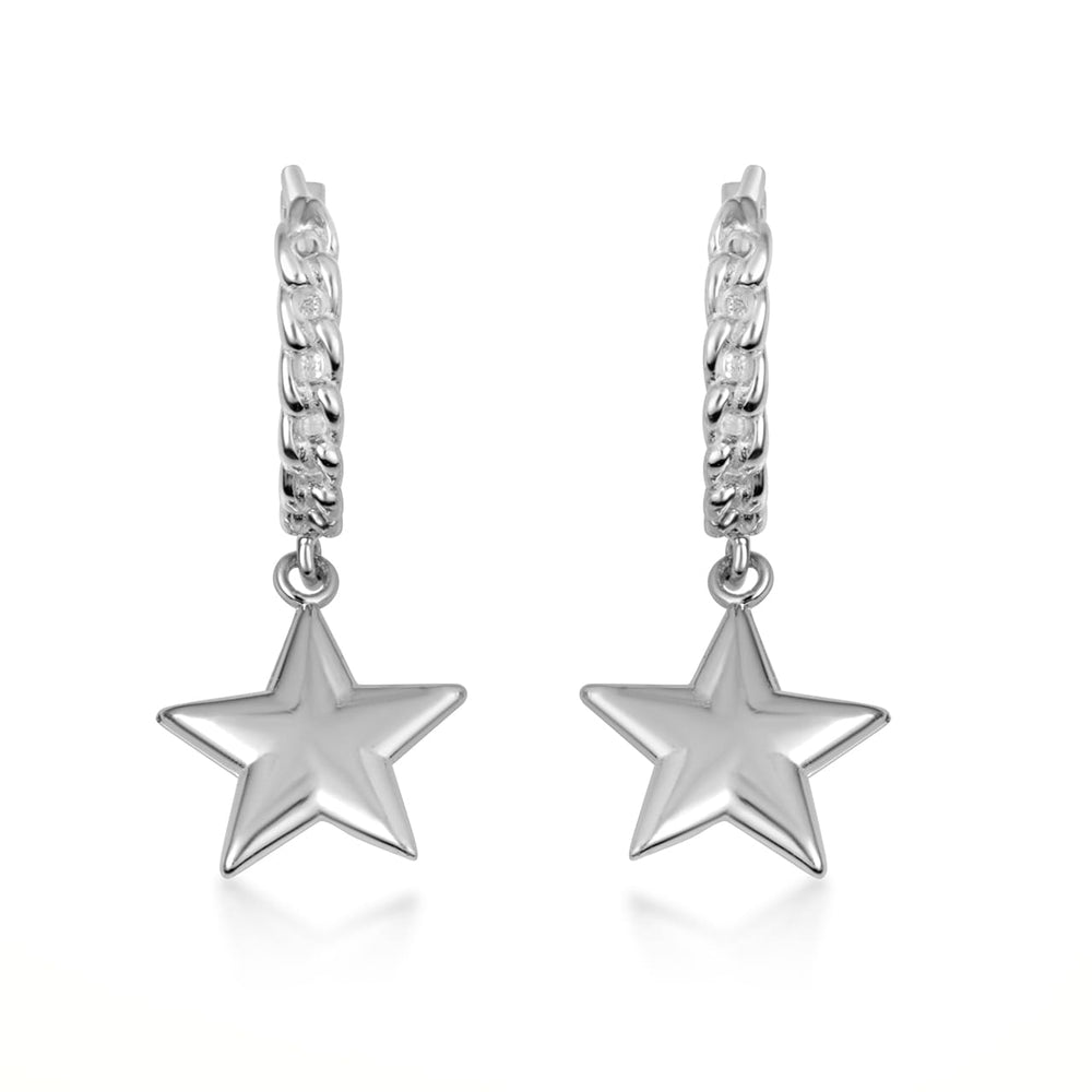 Sterling Silver Star Cuban Link Huggie Hoop Earrings