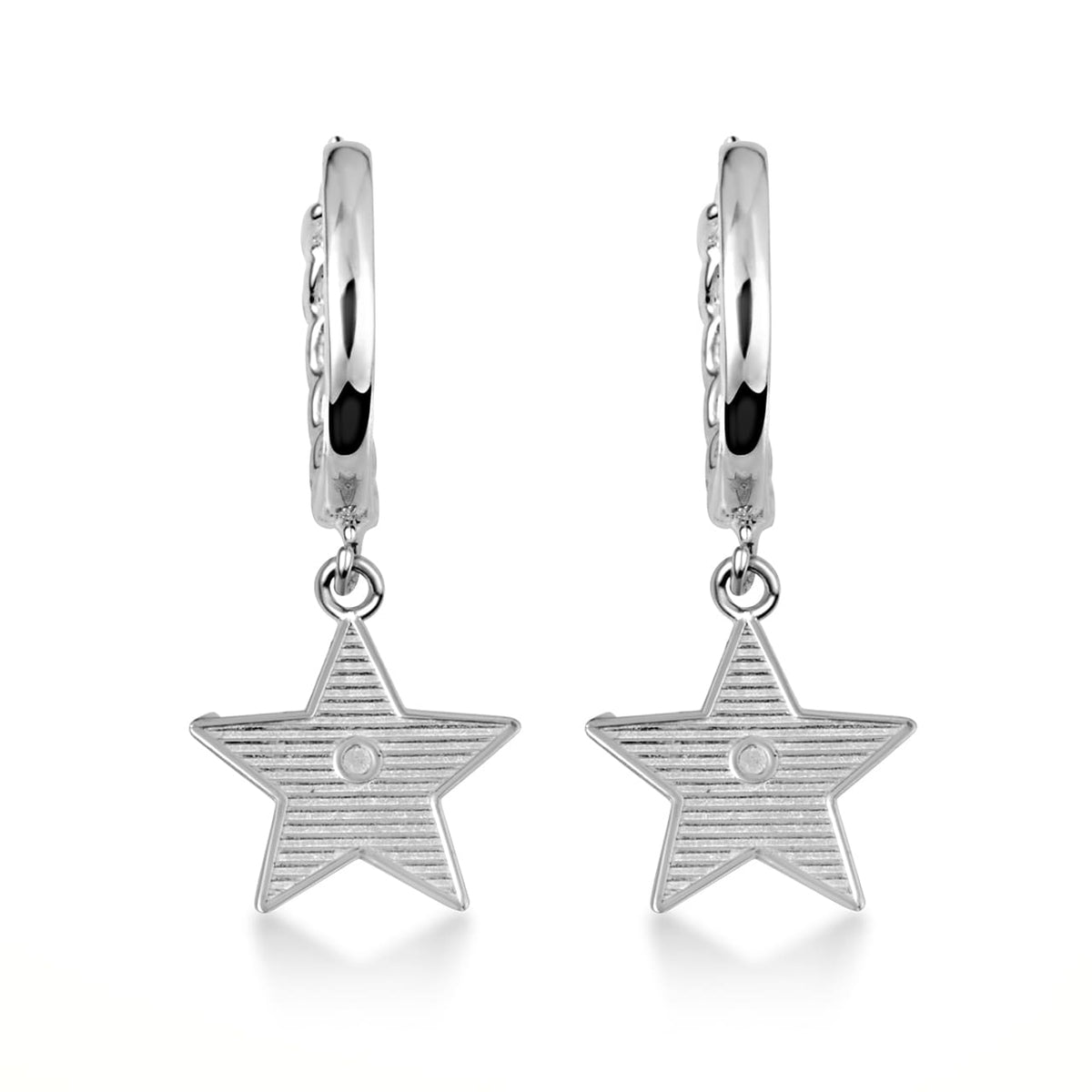 Sterling Silver Star Cuban Link Huggie Hoop Earrings, view 5