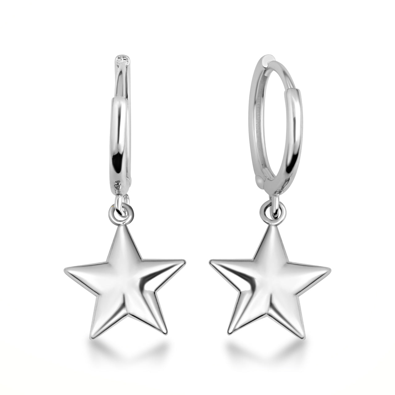 Sterling Silver Star Drop Huggie Hoop Earrings
