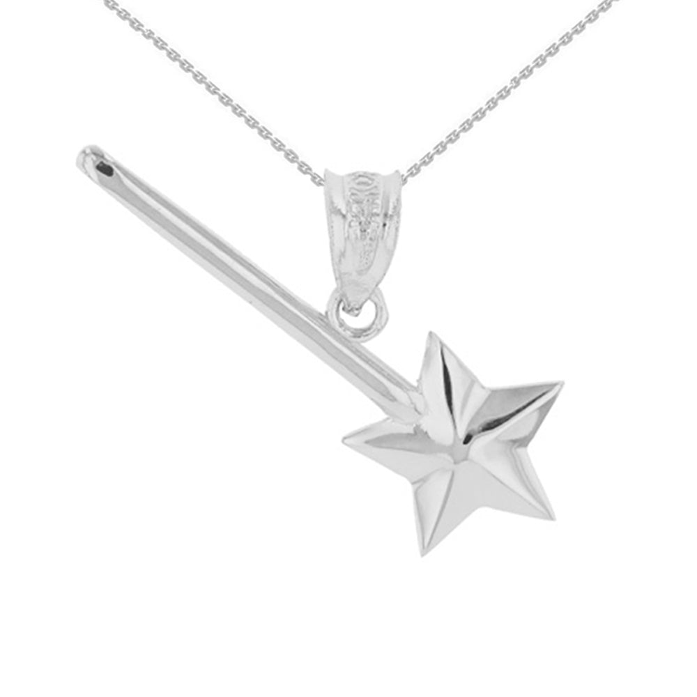 Sterling Silver Star Magical Wand Pendant Necklace