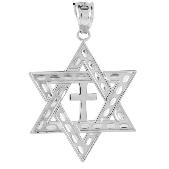 Sterling Silver Star of David Cross Pendant (M) 1.25"