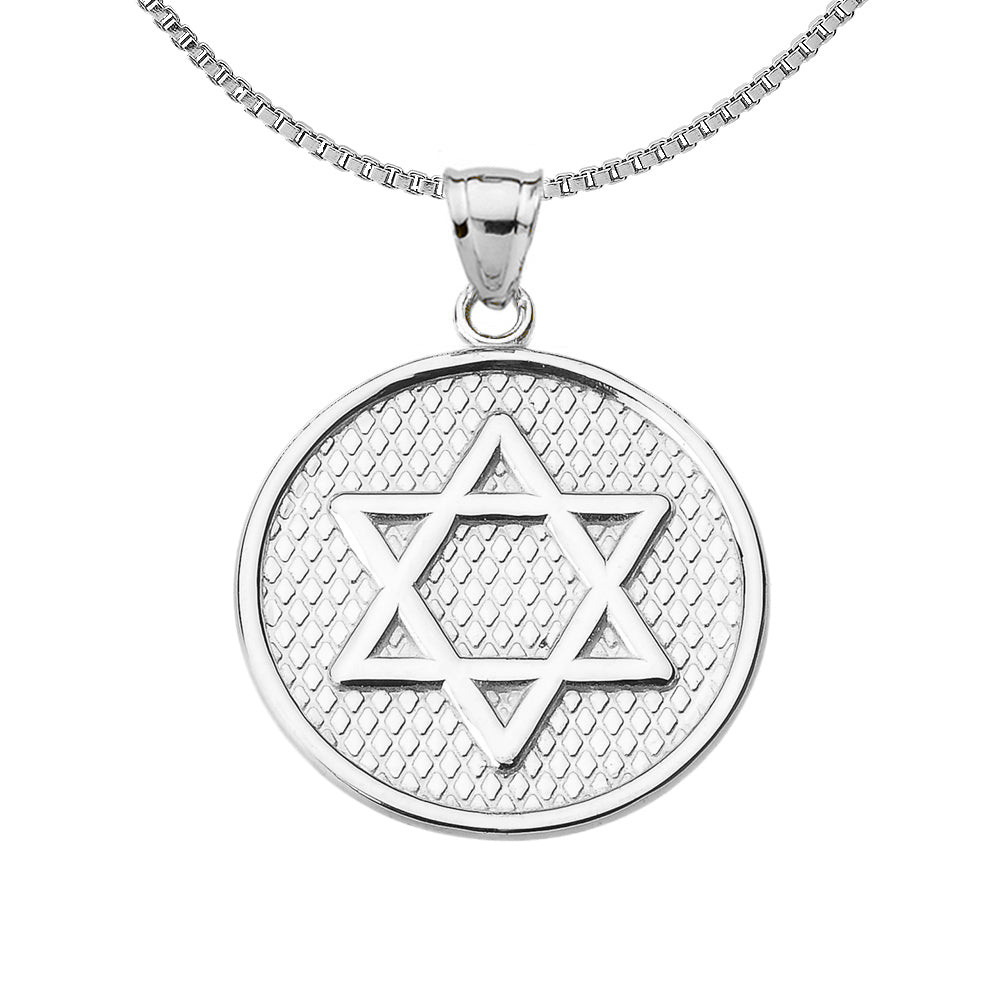 Sterling Silver Star of David Round Pendant Necklace