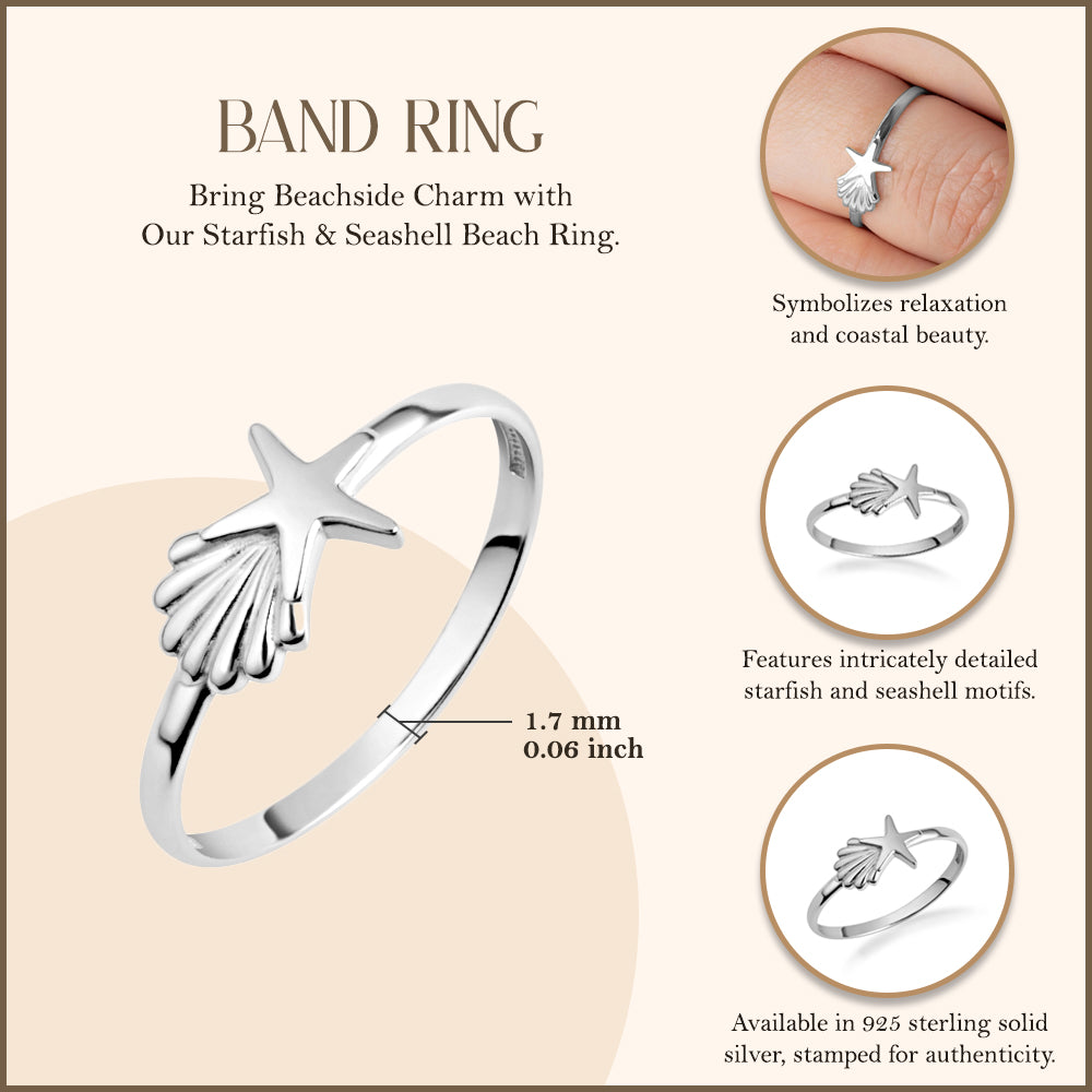 Sterling Silver Starfish & Seashell Beach Ring, view 2