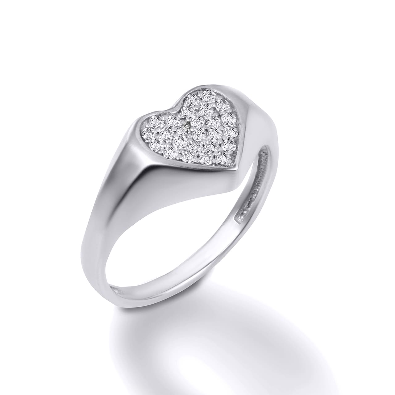 Sterling Silver Stone Heart with CZ Love Signet Ring