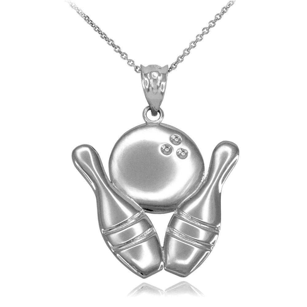 Sterling Silver Striking Bowling Pendant Necklace