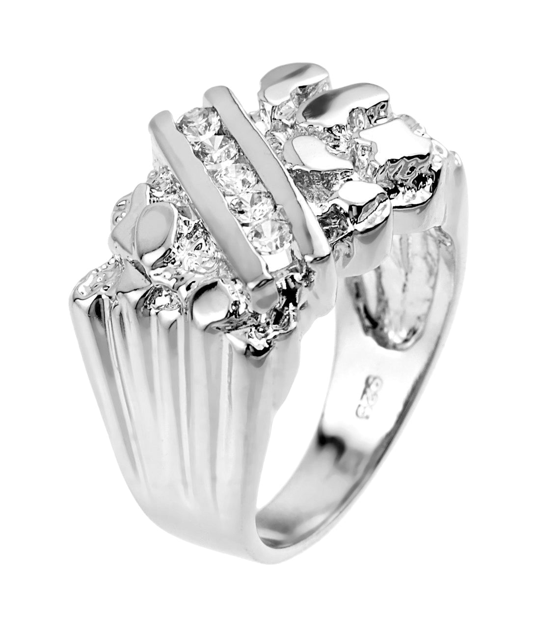 Sterling Silver Striped Cubic Zirconia Nugget Ring