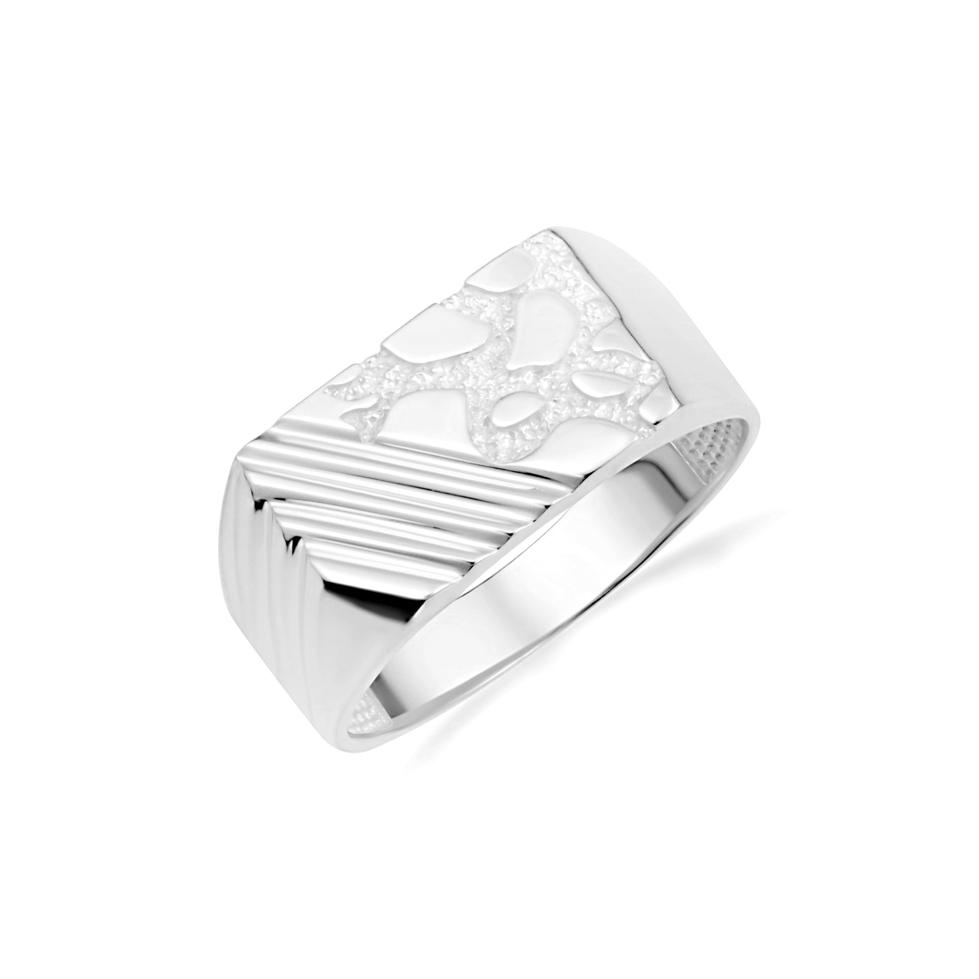 Sterling Silver Striped Nugget Signet Ring