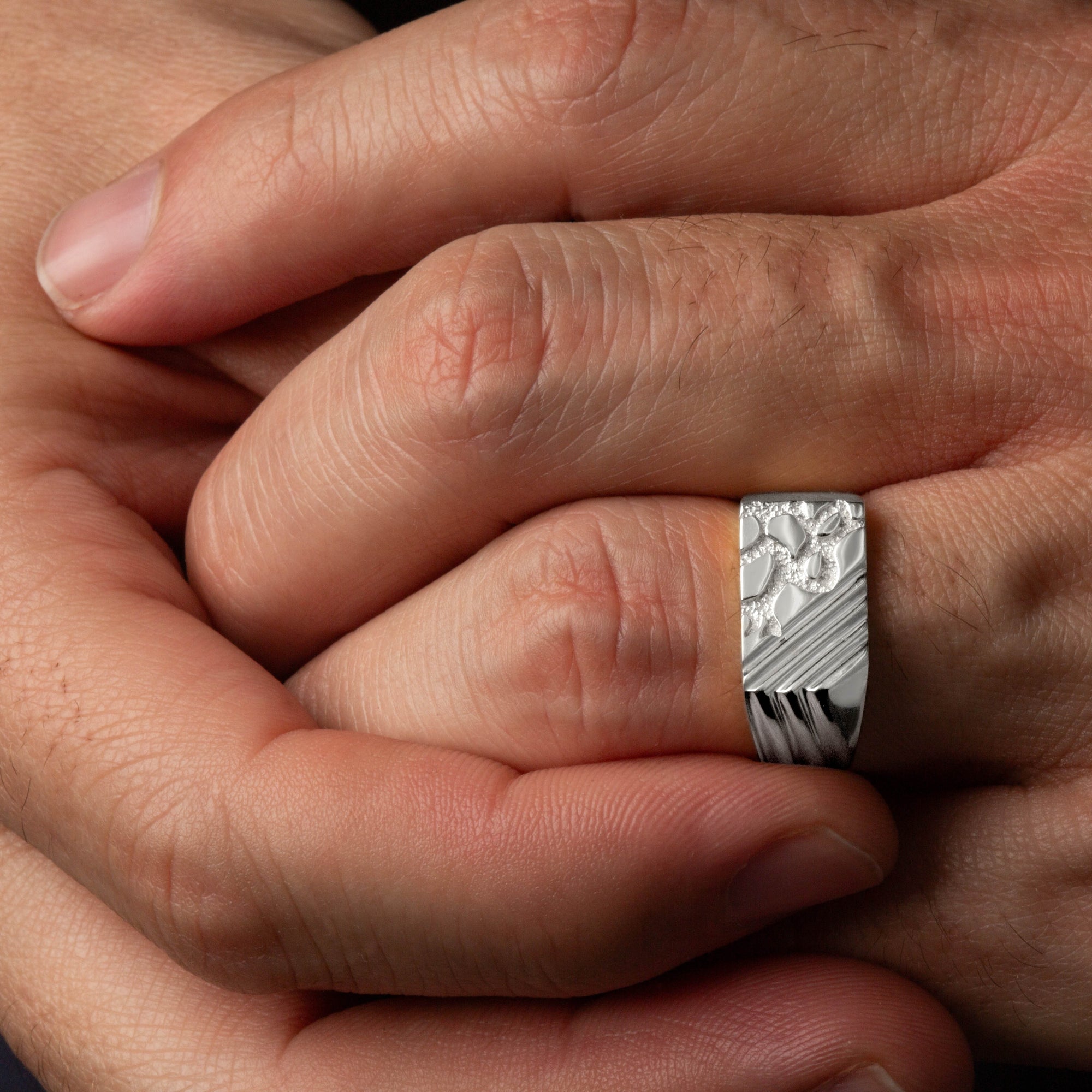 Sterling Silver Striped Nugget Signet Ring, view 2