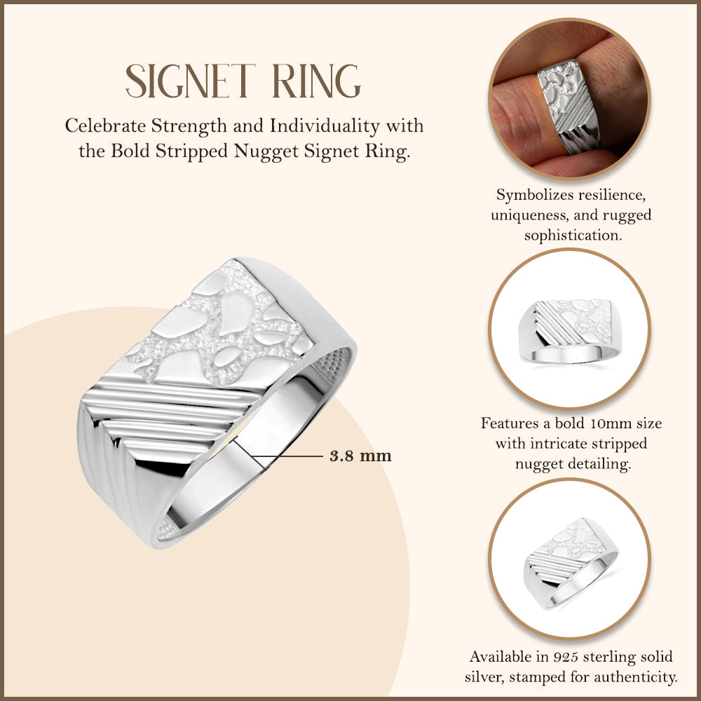 Sterling Silver Striped Nugget Signet Ring, view 3