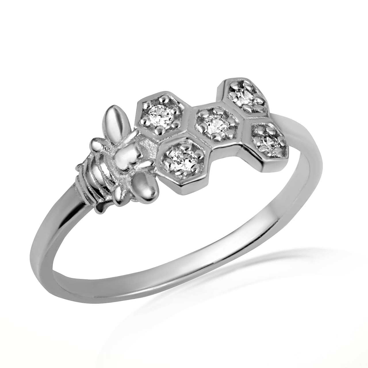 Sterling Silver Studded Honeycomb Bumble Bee Ring