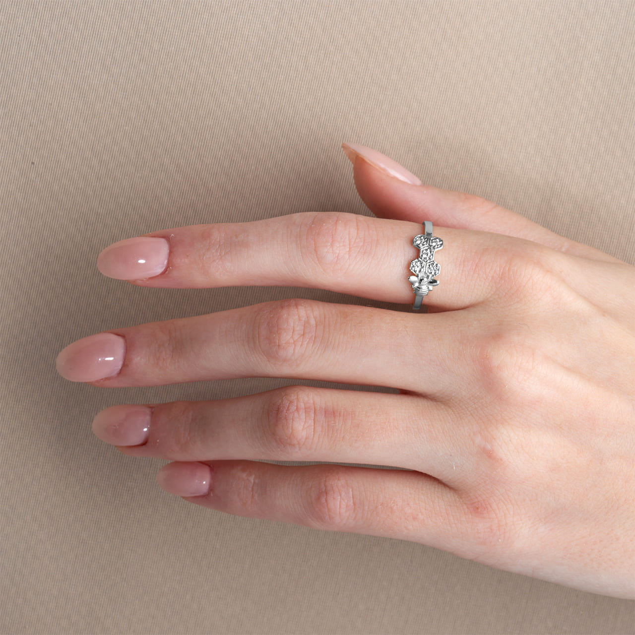 Sterling Silver Studded Honeycomb Bumble Bee Ring, view 2
