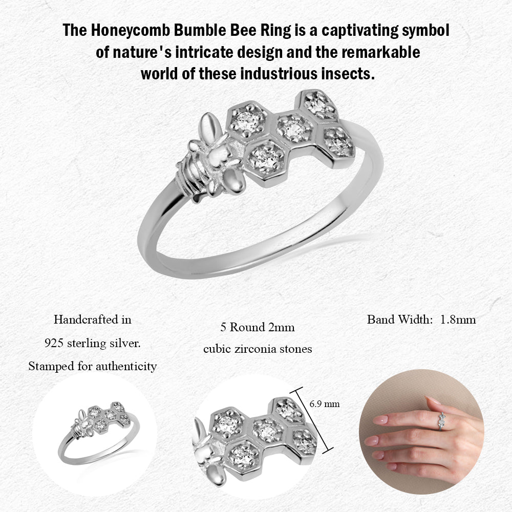 Sterling Silver Studded Honeycomb Bumble Bee Ring, view 3