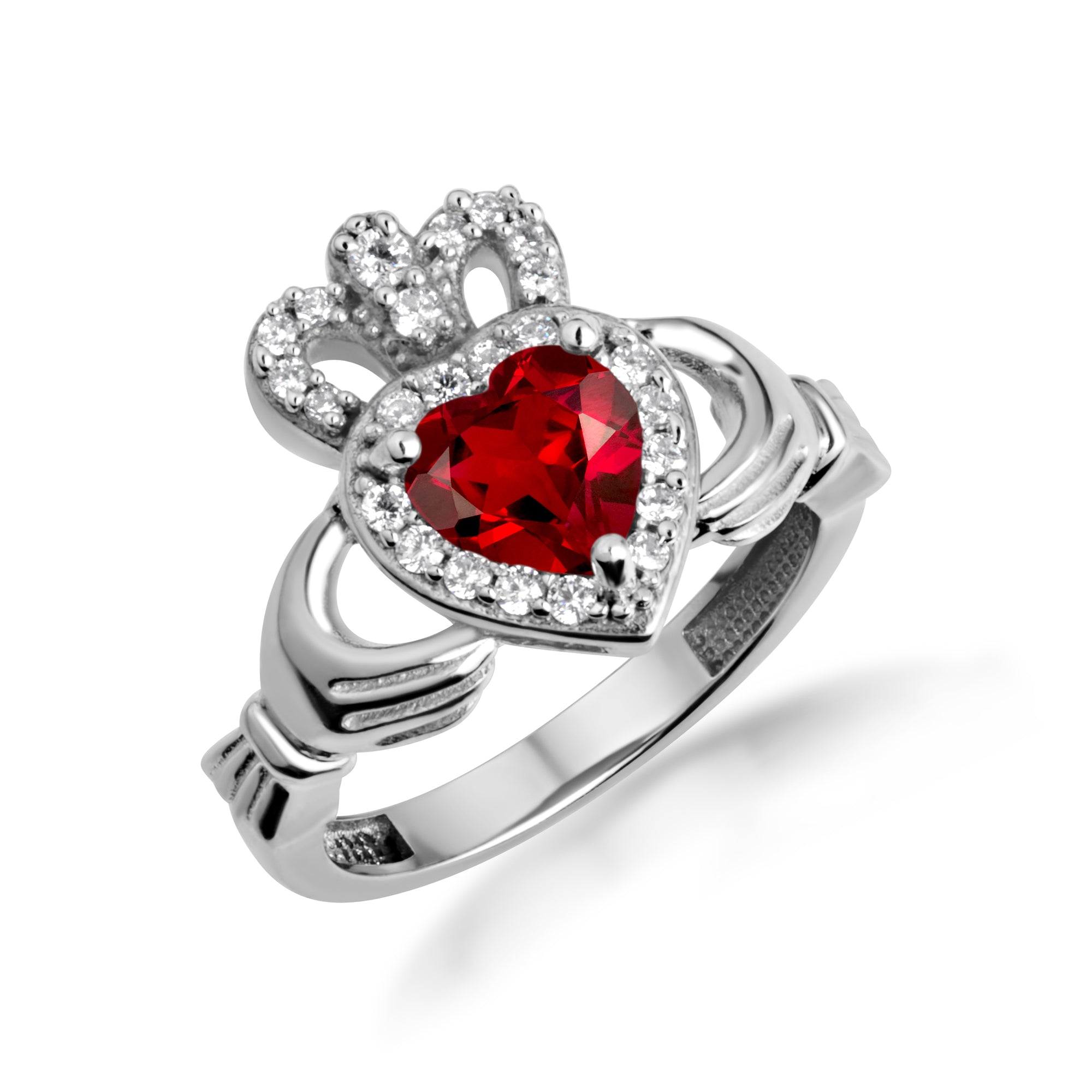 Sterling Silver Studded Irish Celtic Claddagh Crown Heart Birthstone Ring, view 4