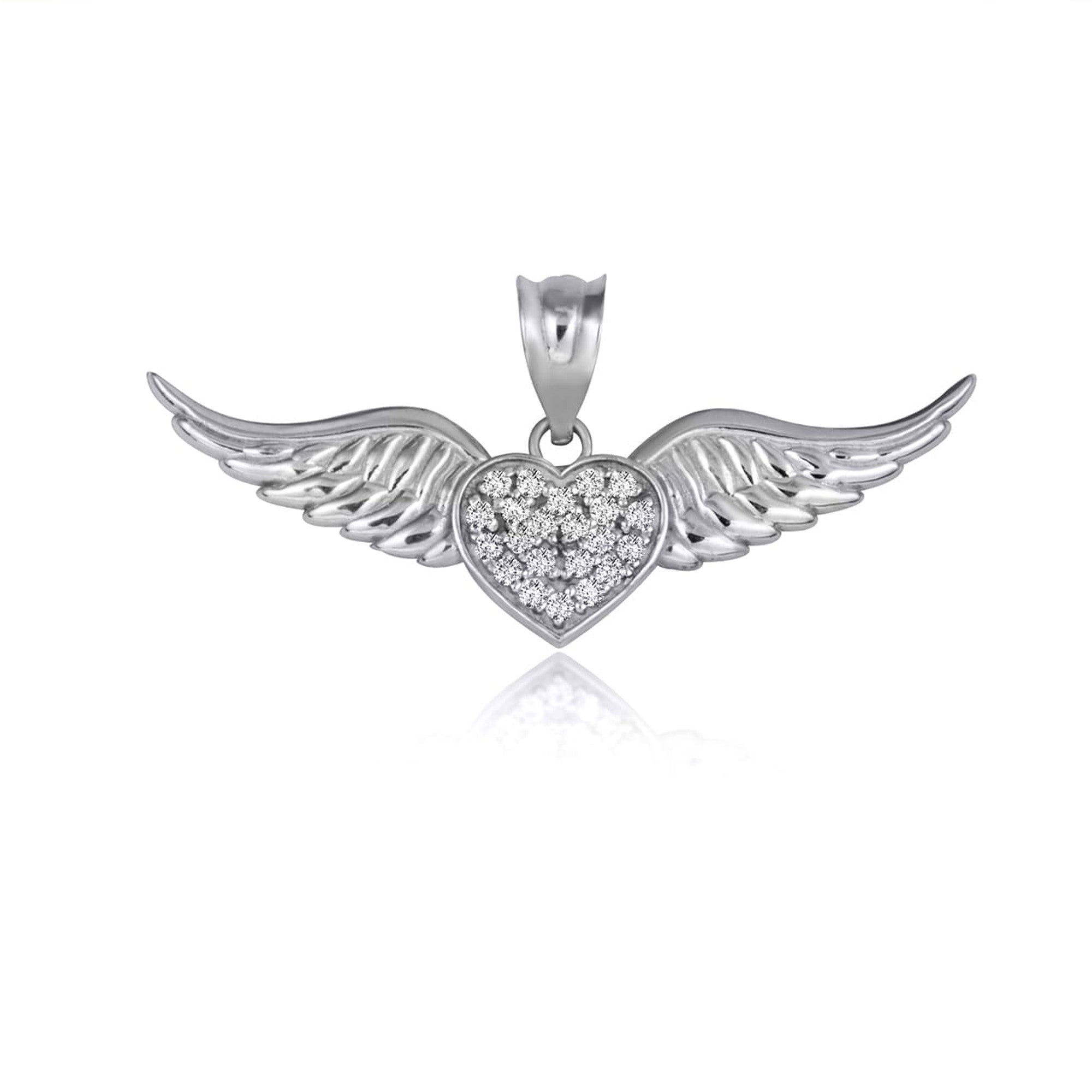 Sterling Silver Studded Winged Heart Pendant Necklace