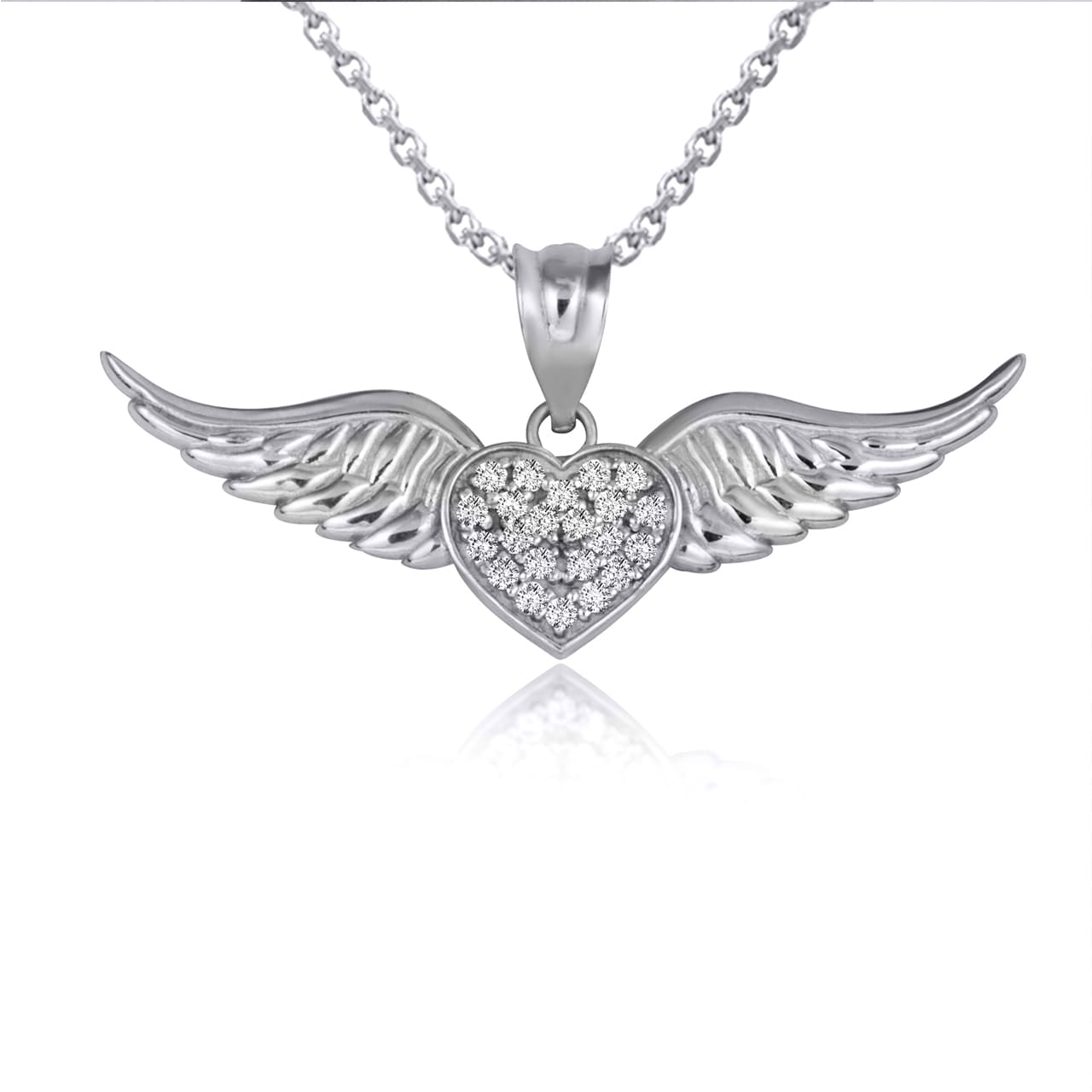 Sterling Silver Studded Winged Heart Pendant Necklace, view 4
