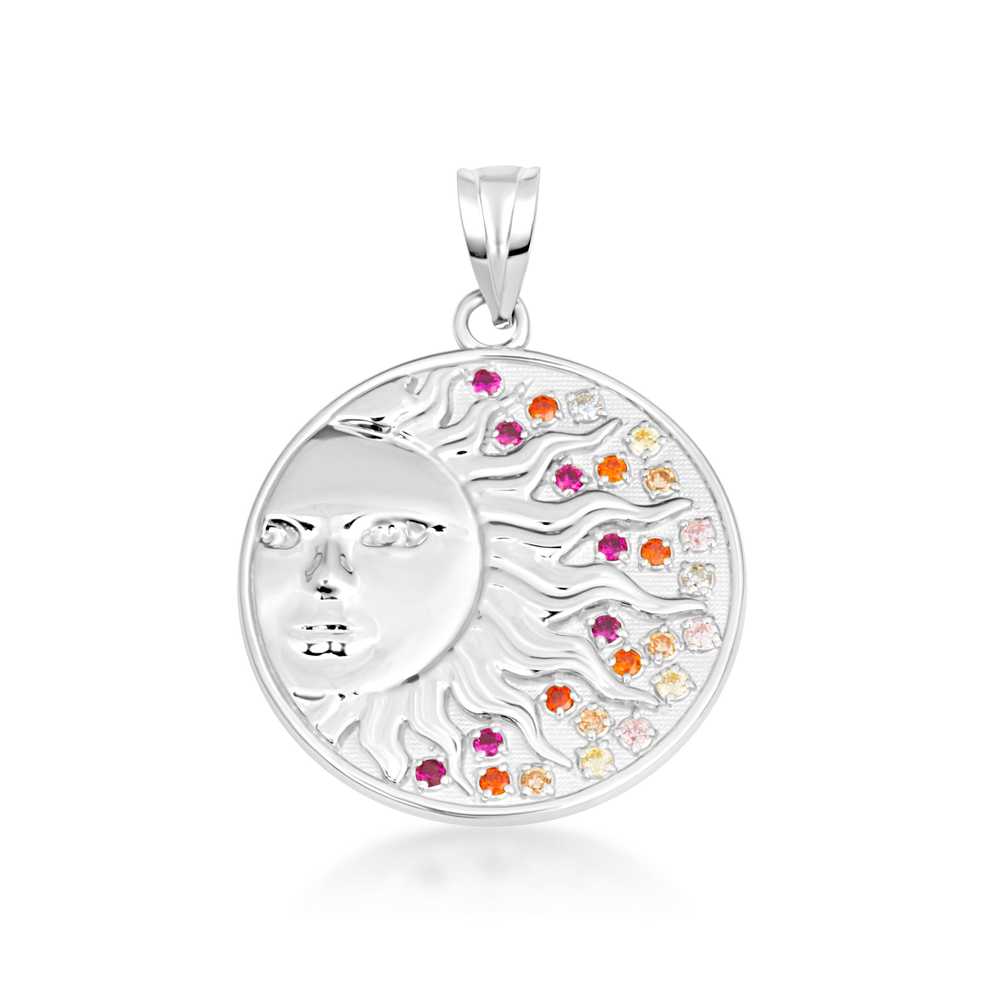 Sterling Silver Sun Face Multi Color Birthstone Star Medallion Pendant Necklace