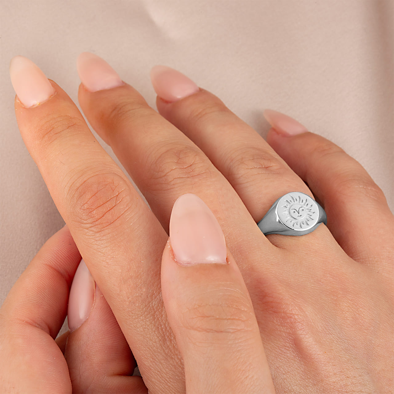 Sterling Silver Sun Face Signet Ring, view 2