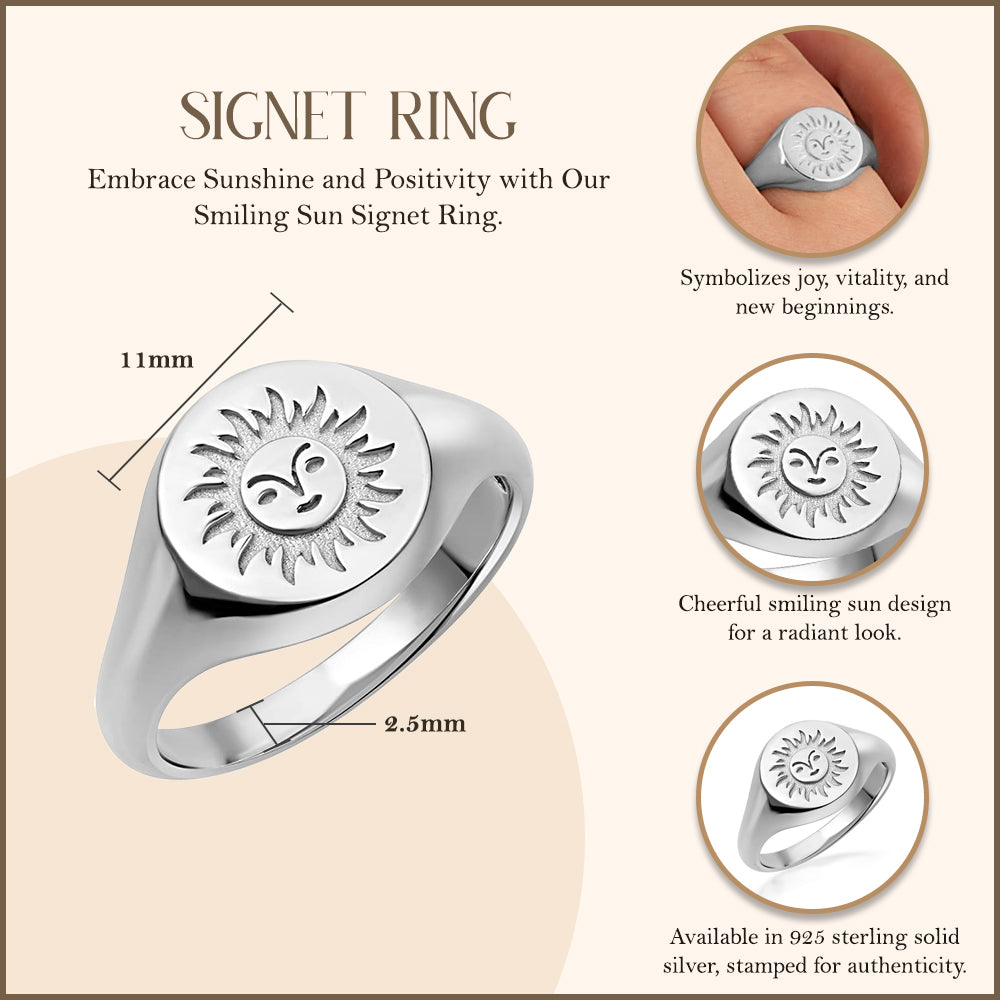 Sterling Silver Sun Face Signet Ring, view 3