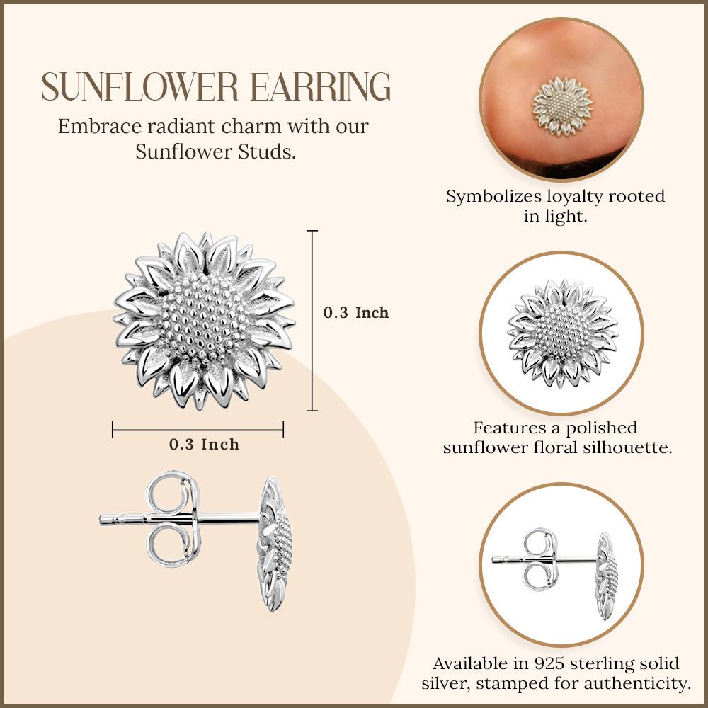 Sterling Silver Sunflower Studs, view 3