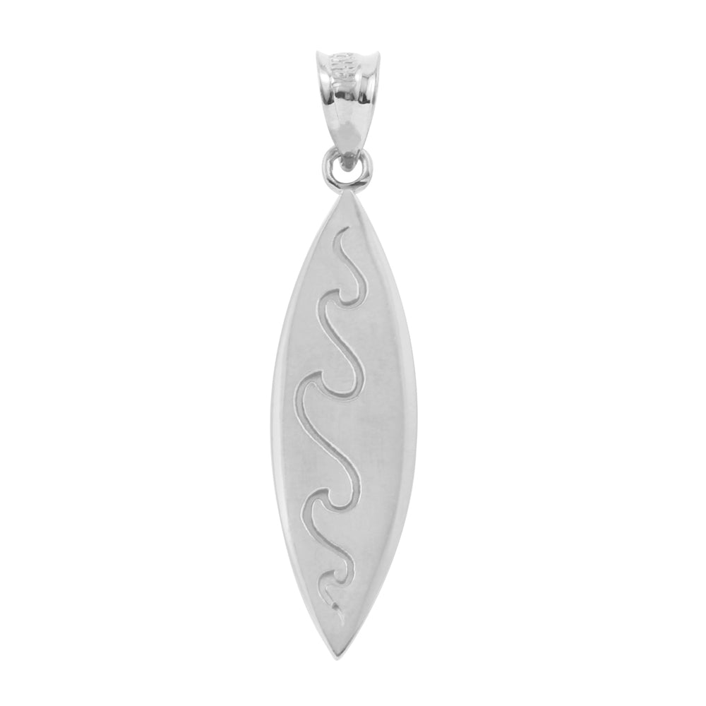 Sterling Silver Surfboard Waves Beach Bum Pendant Necklace, view 2