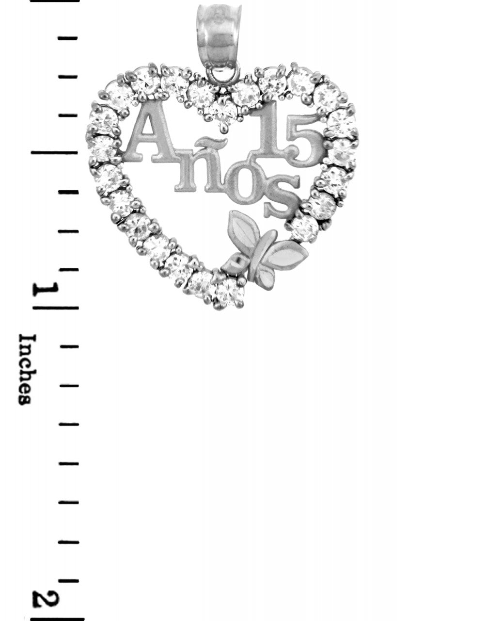 Sterling Silver Sweet Cubic Zirconia Heart 15 Años Butterfly Quinceañera Pendant Necklace, view 3