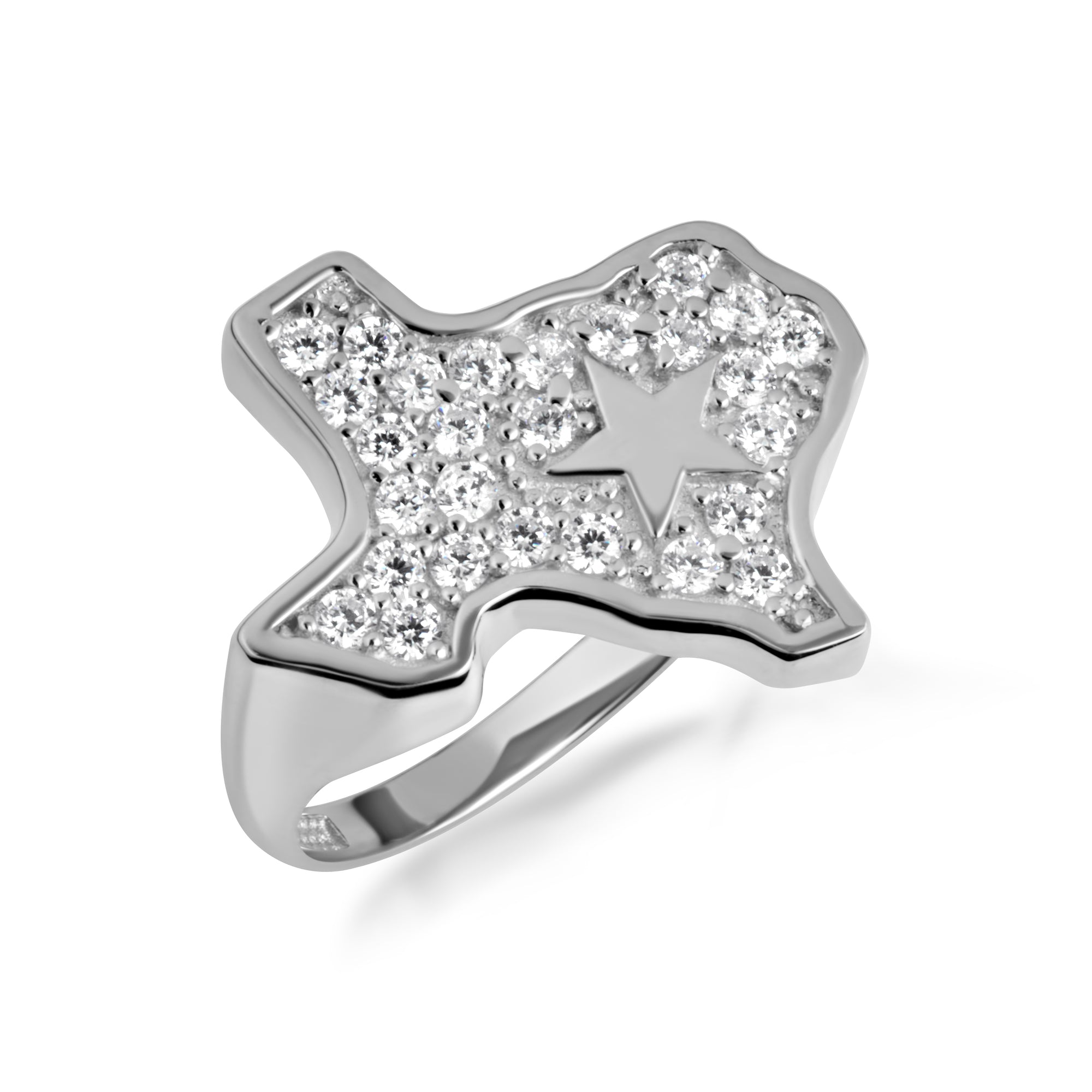 Sterling Silver Texas Lone Star State Map Cubic Zirconia Ring