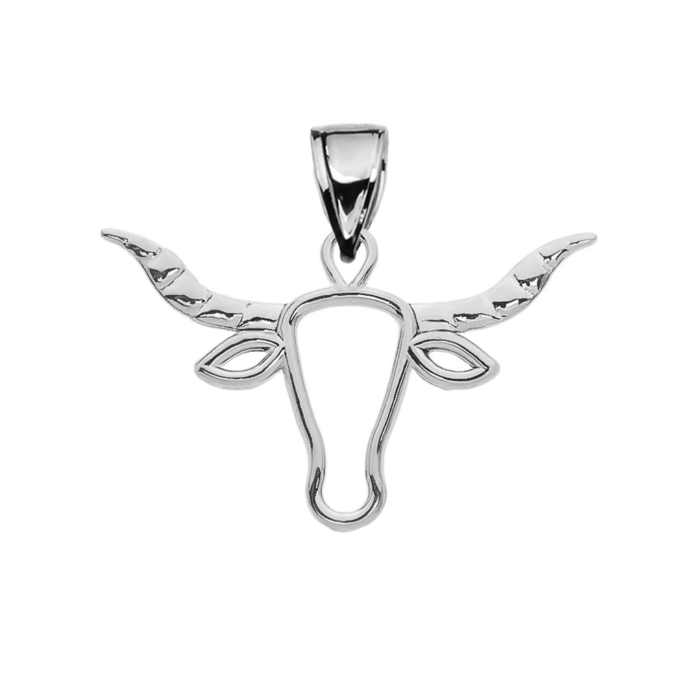 Sterling Silver Texas Longhorn Bull Pendant Necklace, view 2