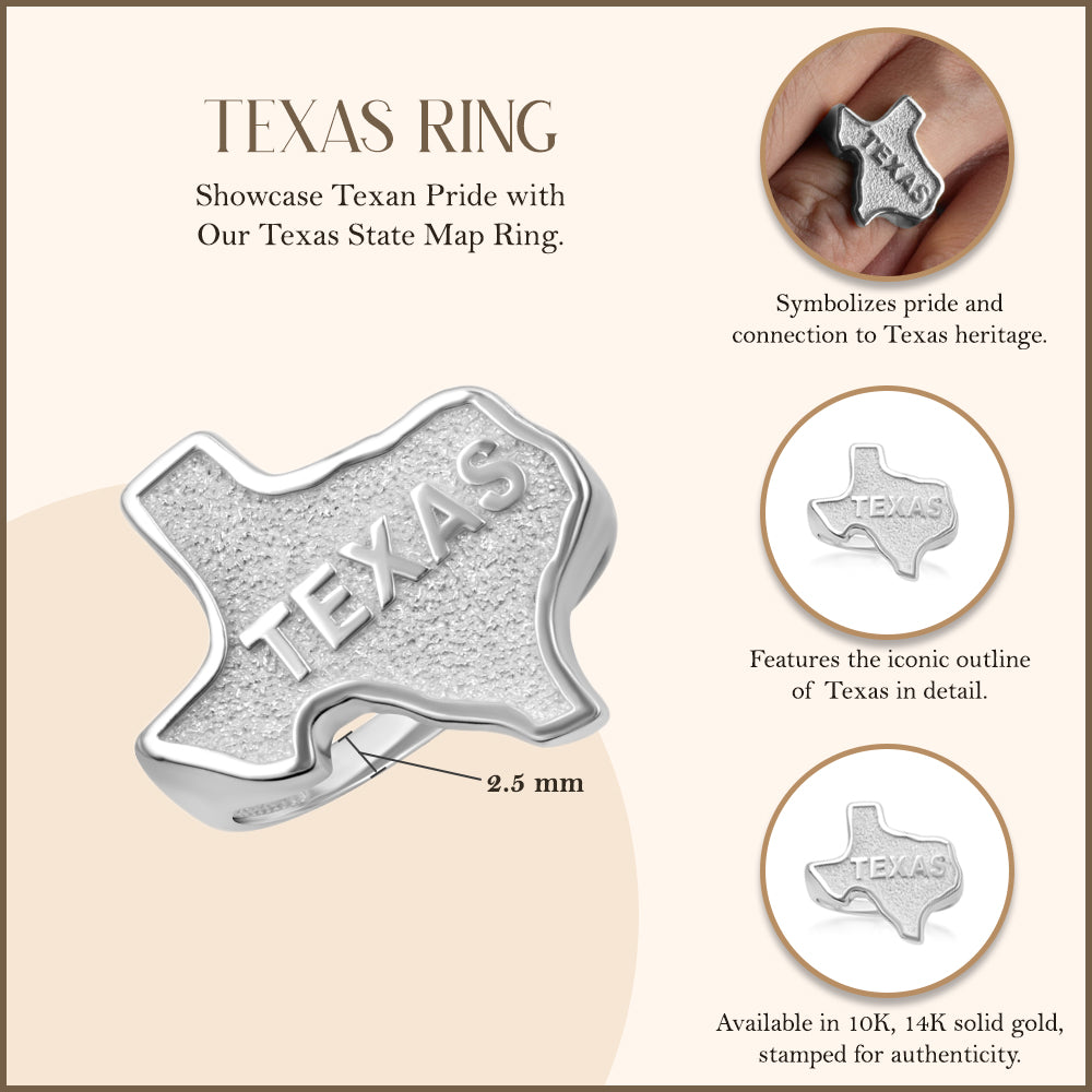 Sterling Silver Texas State Map Ring, view 3