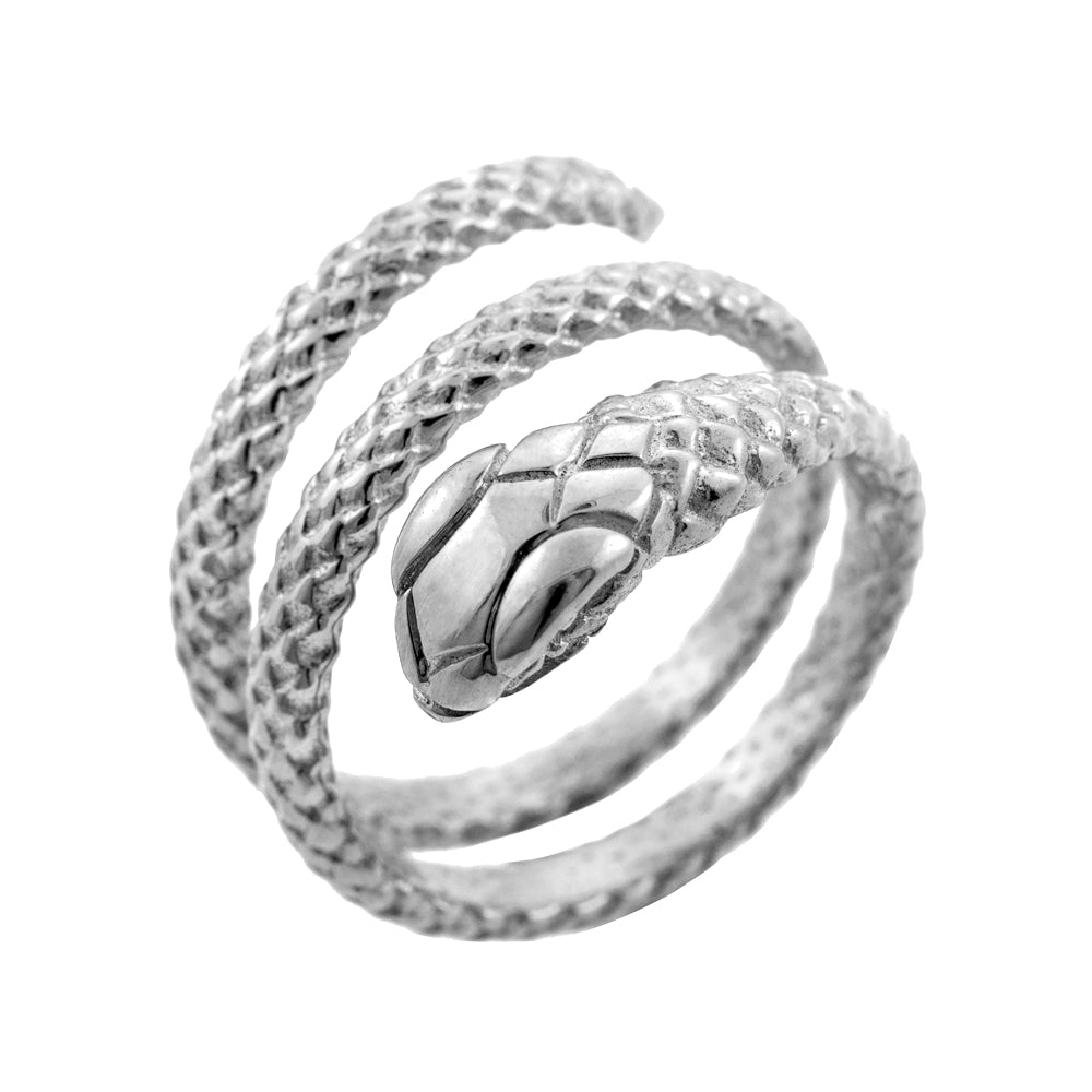 Sterling Silver Textured Coiled Serpent Snake Ring