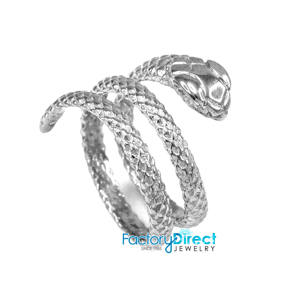 Sterling Silver Textured Coiled Serpent Snake Ring, view 2