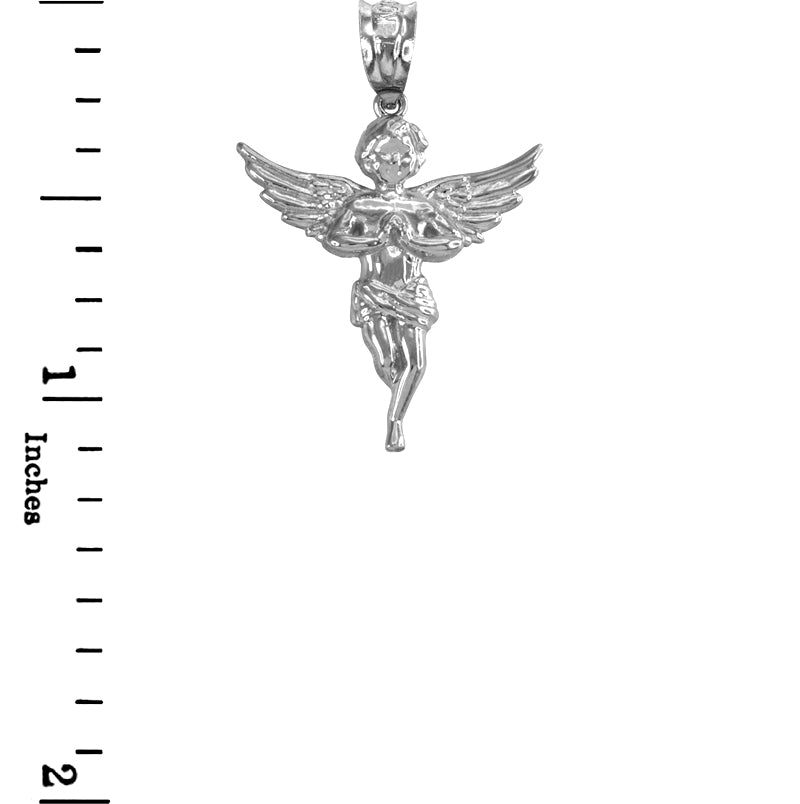 Sterling Silver Textured Praying Angel Pendant Necklace, view 2