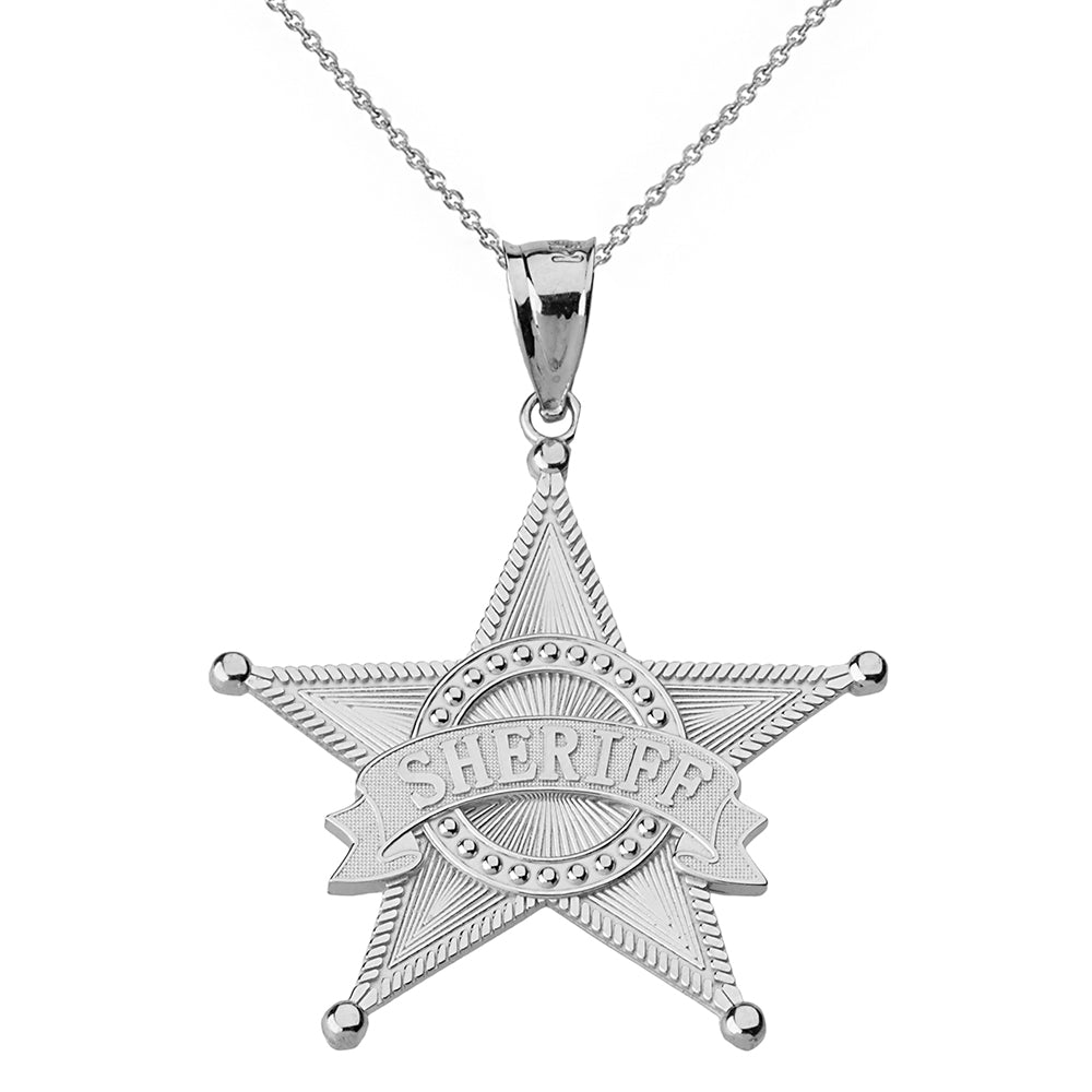 Sterling Silver Textured Sheriff Badge Star Pendant Necklace