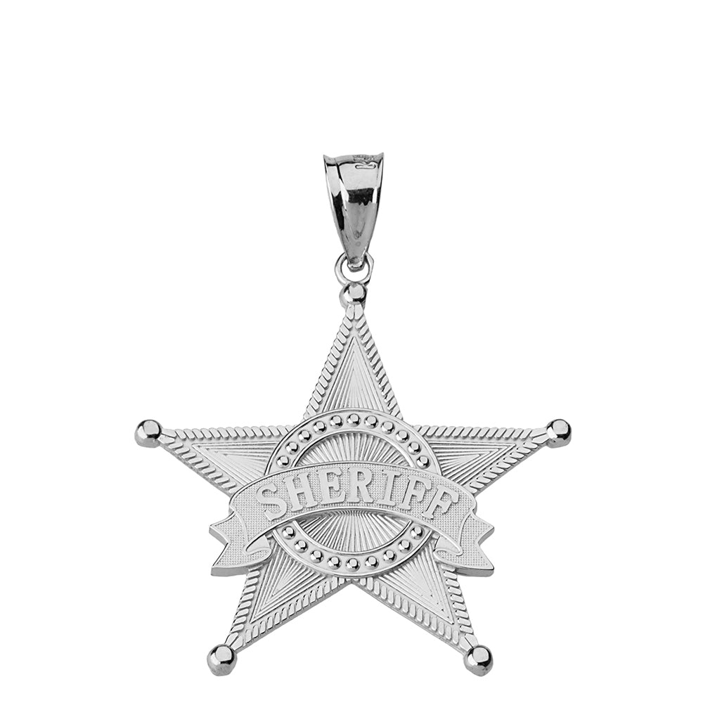 Sterling Silver Textured Sheriff Badge Star Pendant Necklace, view 2