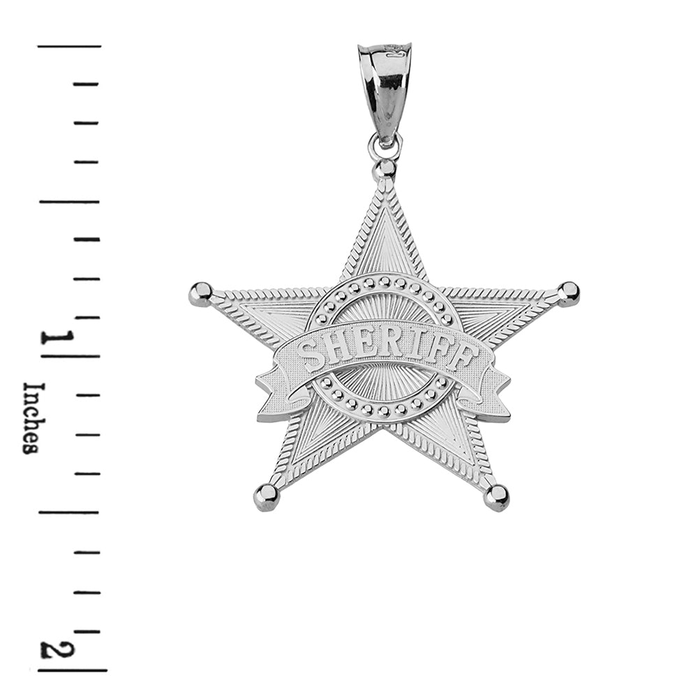 Sterling Silver Textured Sheriff Badge Star Pendant Necklace, view 3