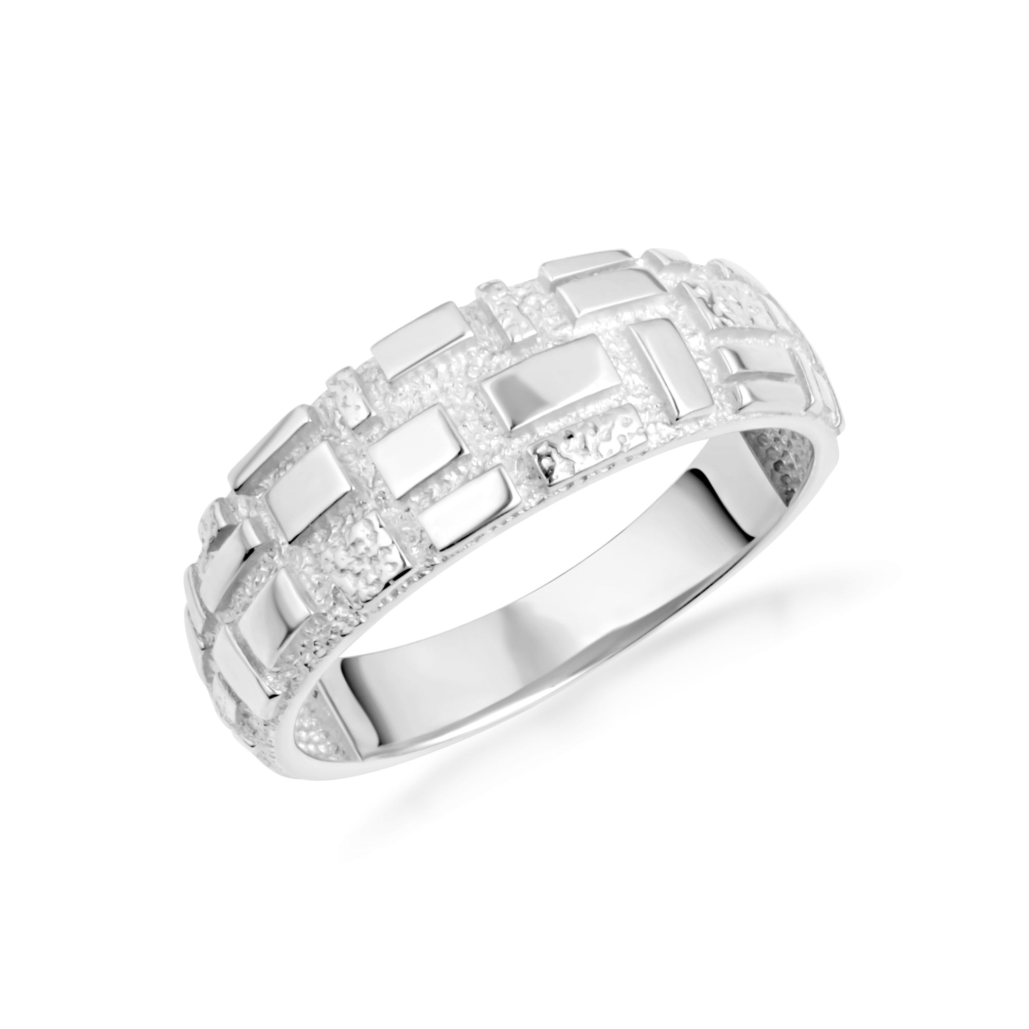 Sterling Silver Textured Square Nugget Band Ring
