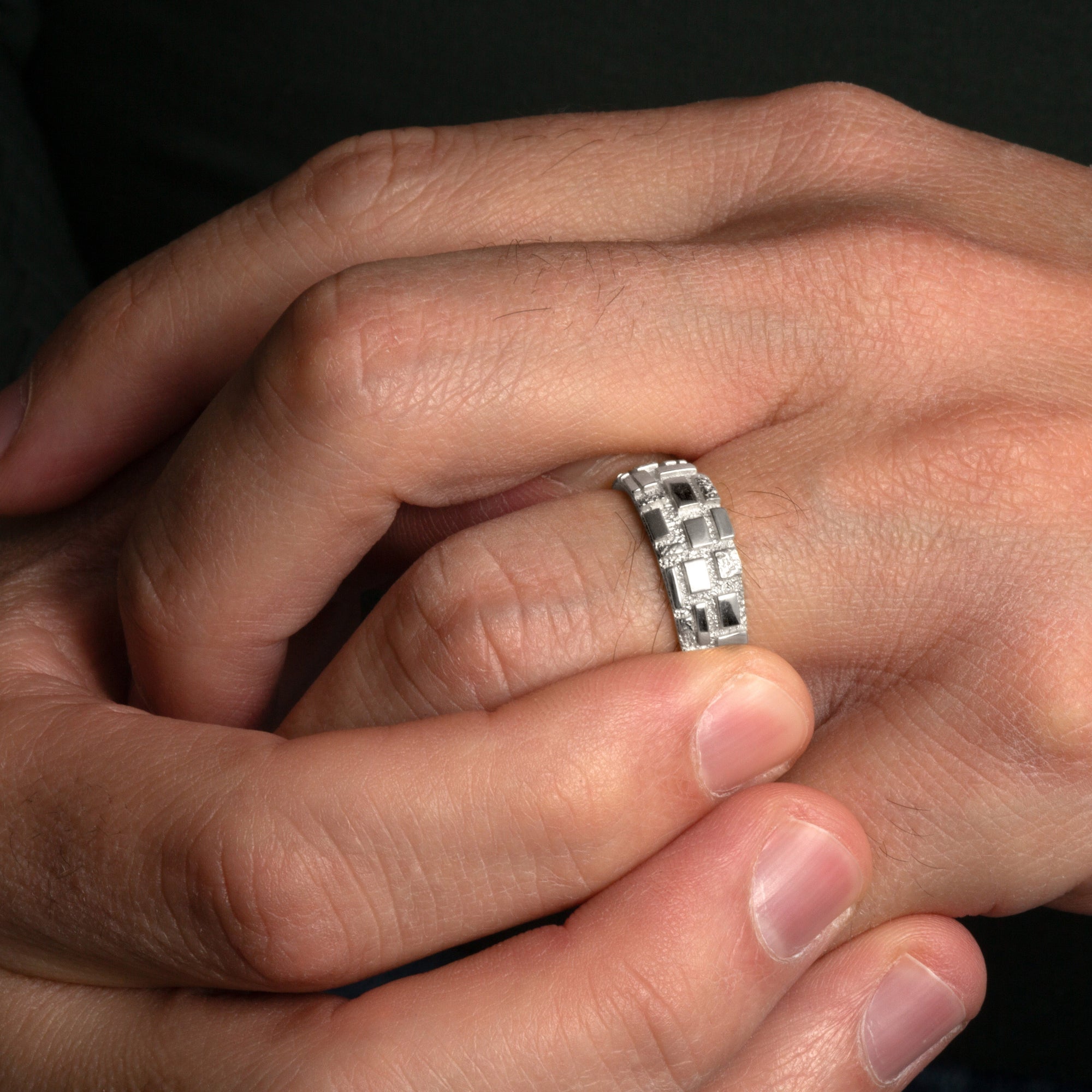 Sterling Silver Textured Square Nugget Band Ring, view 2