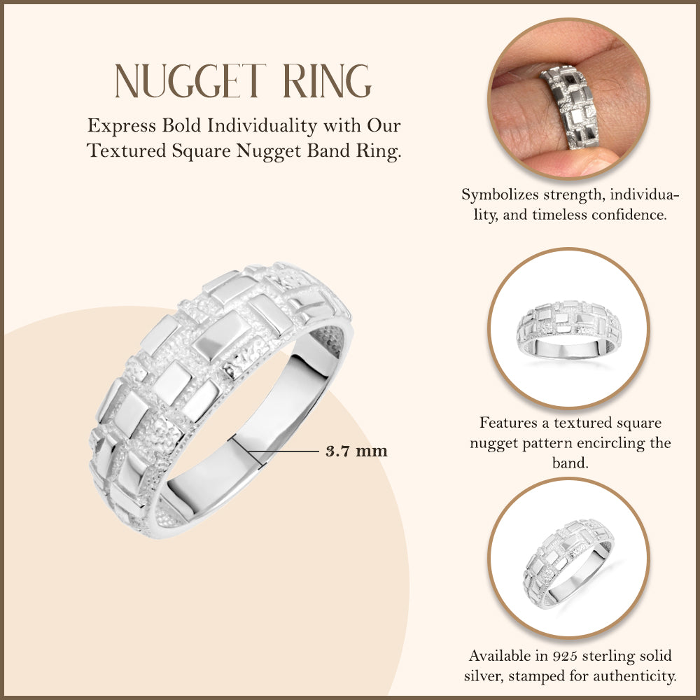 Sterling Silver Textured Square Nugget Band Ring, view 3