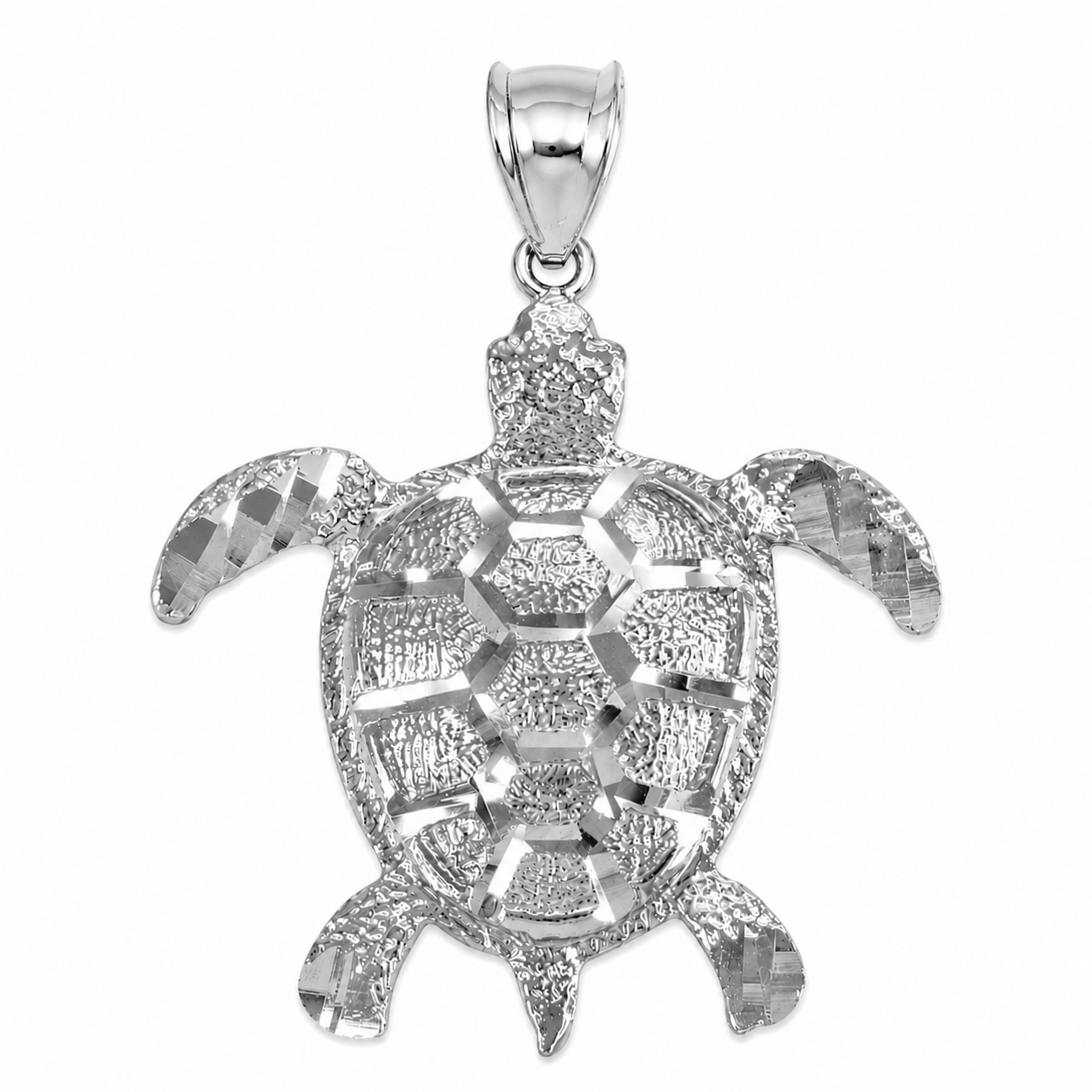 Sterling Silver Textured Style Sea Turtle Pendant Necklace